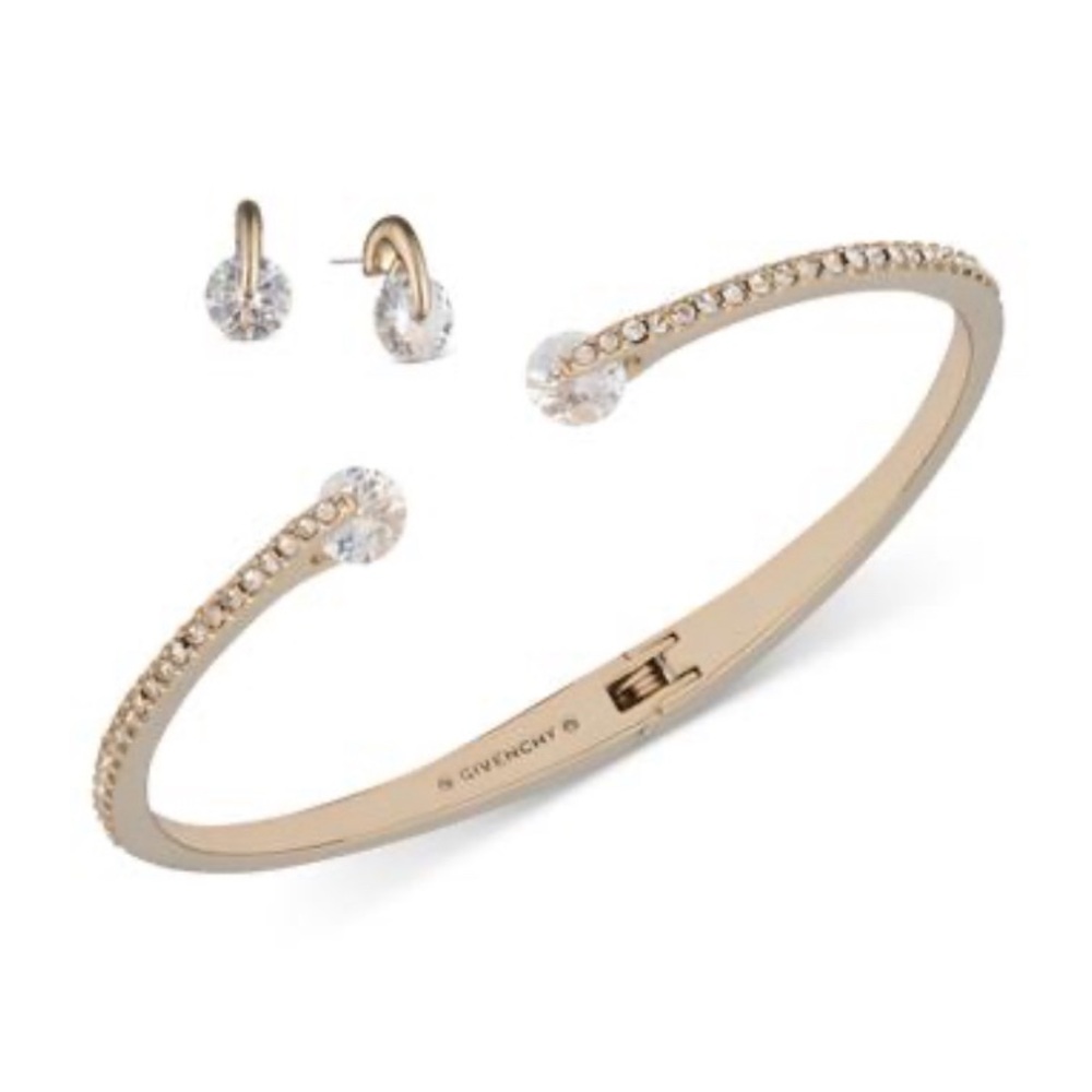 NWT Givenchy Color Floating Stone & Crystal Cuff Bracelet & Stud Earrings - Gold